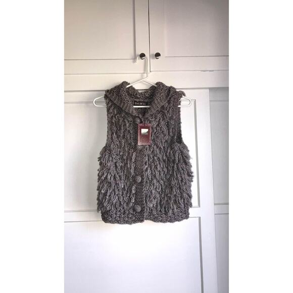 Jackets & Blazers - Baluchi Women's Stylish Shaggy Gray Button Up Gray Sweater Vest Hoodie Small NWT